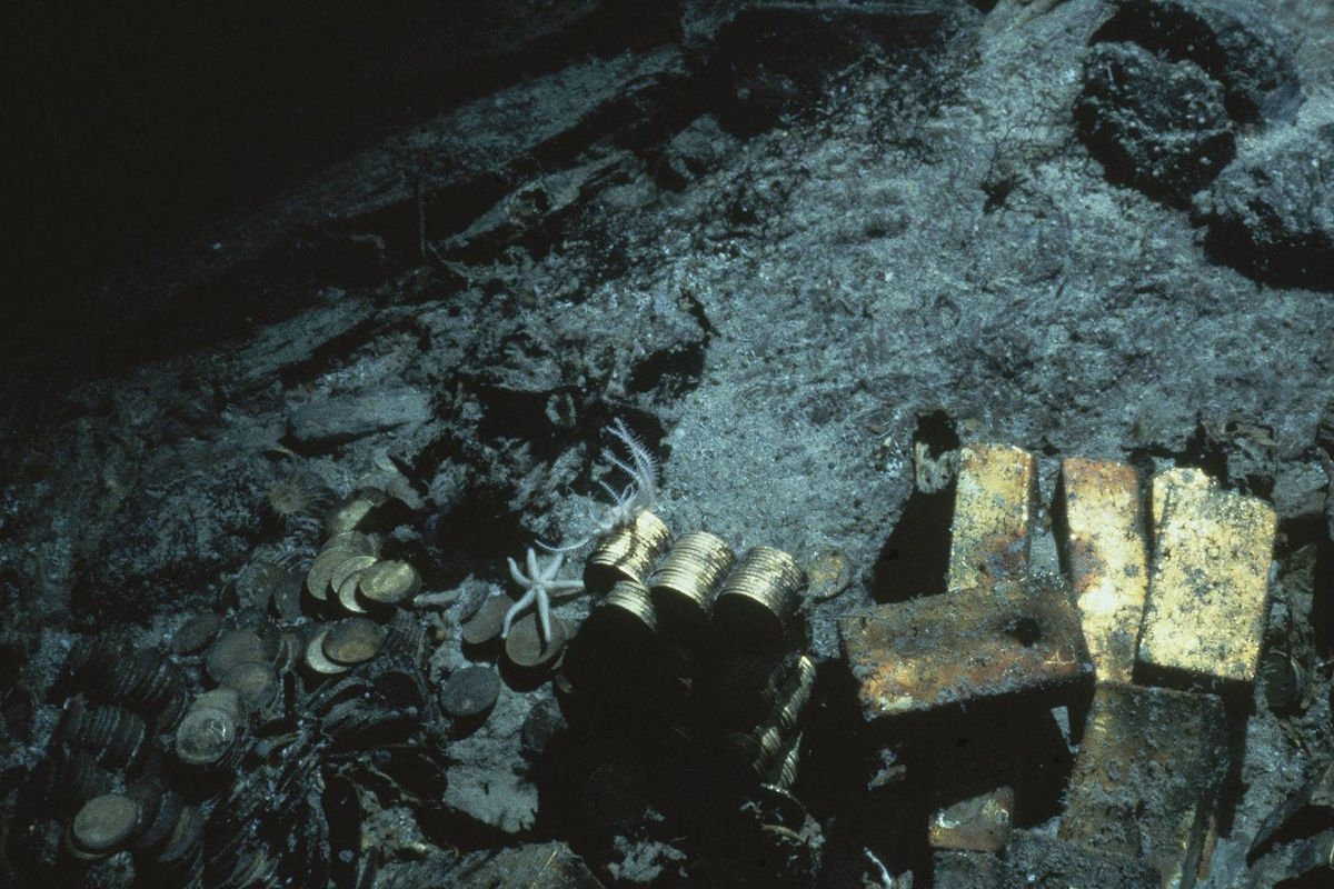 Treasures from the Atocha Motherlode on the ocean floor off the Florida Keys, source unknown