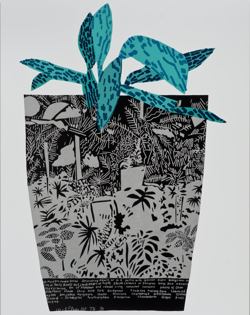 Jonas Wood, Black Landscape Pot with Blue Plant, 2014
